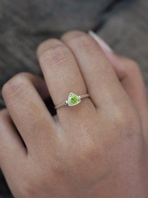 Trillion Peridot Ring - Gardens of the Sun | Ethical Jewelry