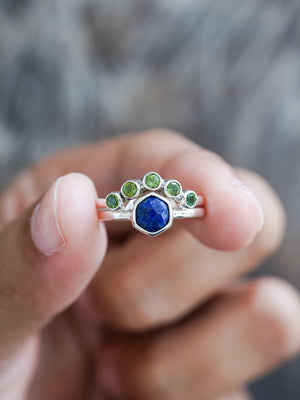 Hexagon Lapis Lazuli and Peridot Ring Set - Gardens of the Sun | Ethical Jewelry