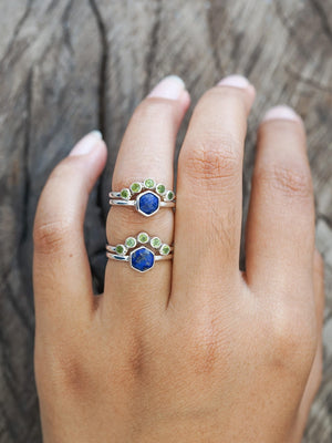 Hexagon Lapis Lazuli and Peridot Ring Set - Gardens of the Sun | Ethical Jewelry