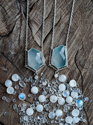 Aqua Chalcedony and White Zircon Necklace - Gardens of the Sun