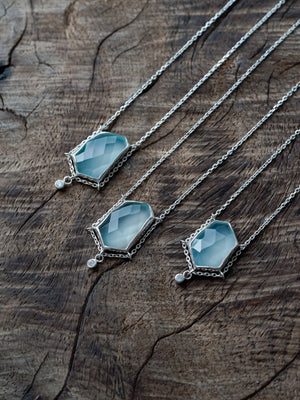 Aqua Chalcedony and White Zircon Necklace - Gardens of the Sun