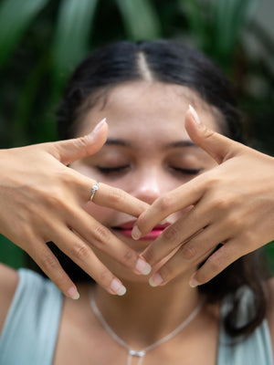 Three Stone Aquamarine Ring - Gardens of the Sun | Ethical Jewelry