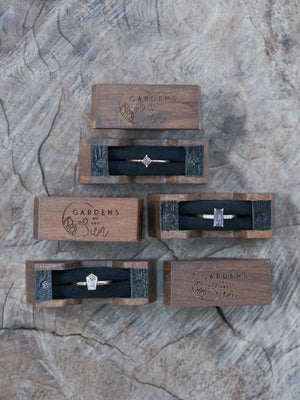 Trapezoid Wooden Ring Box - Gardens of the Sun Jewelry