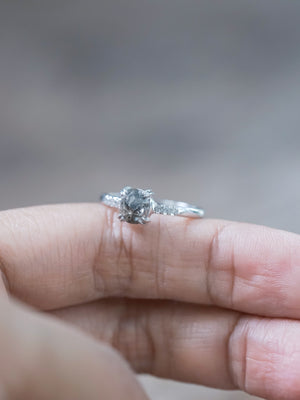 Cushion Cut Salt and Pepper Diamond Ring in White Gold - Gardens of the Sun | Ethical Jewelry