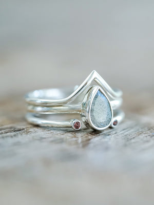 Garnet and Labradorite Triple Ring Set - Gardens of the Sun | Ethical Jewelry