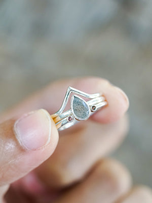 Garnet and Labradorite Triple Ring Set - Gardens of the Sun | Ethical Jewelry