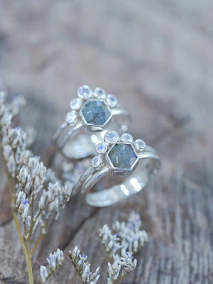 Hexagon Labradorite and Moonstone Ring Set - Gardens of the Sun | Ethical Jewelry