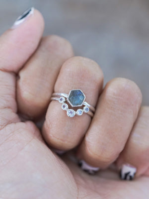 Hexagon Labradorite and Moonstone Ring Set - Gardens of the Sun | Ethical Jewelry