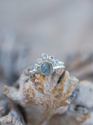Hexagon Labradorite and Moonstone Ring Set - Gardens of the Sun | Ethical Jewelry