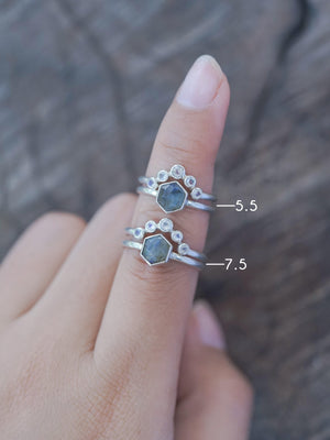 Hexagon Labradorite and Moonstone Ring Set - Gardens of the Sun | Ethical Jewelry