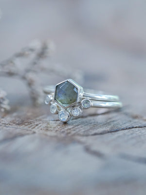 Hexagon Labradorite and Moonstone Ring Set - Gardens of the Sun | Ethical Jewelry