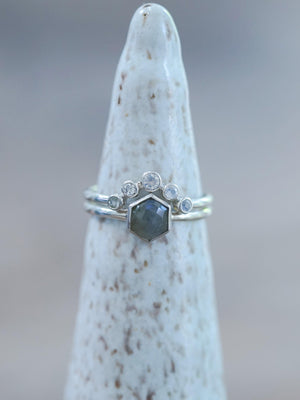 Hexagon Labradorite and Moonstone Ring Set - Gardens of the Sun | Ethical Jewelry