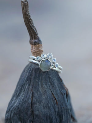Hexagon Labradorite and Moonstone Ring Set - Gardens of the Sun | Ethical Jewelry