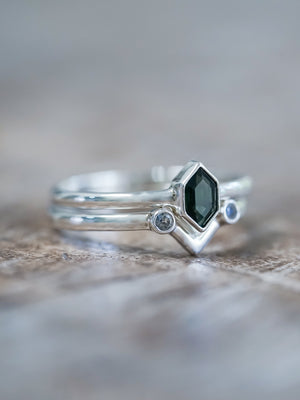 Hexagon Tourmaline and Labradorite Ring Set - Gardens of the Sun | Ethical Jewelry