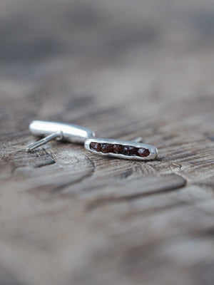Montana Garnet Stud Earrings with Hidden Gems in sterling silver