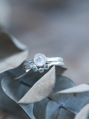 Moonstone and Aquamarine Ring Set - Gardens of the Sun | Ethical Jewelry