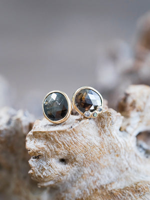 Oval Rustic Diamond Earrings in Gold - Gardens of the Sun | Ethical Jewelry