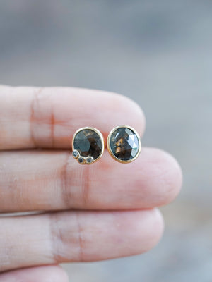 Oval Rustic Diamond Earrings in Gold - Gardens of the Sun | Ethical Jewelry