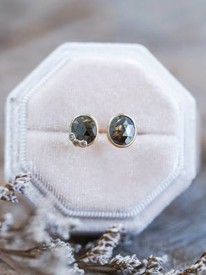 Oval Rustic Diamond Earrings in Gold - Gardens of the Sun | Ethical Jewelry