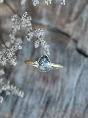 Rose Cut Salt and Pepper Pear Diamond Ring in Ethical Gold - Gardens of the Sun | Ethical Jewelry