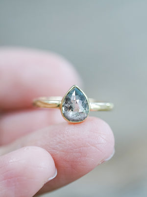 Rose Cut Salt and Pepper Pear Diamond Ring in Ethical Gold - Gardens of the Sun | Ethical Jewelry