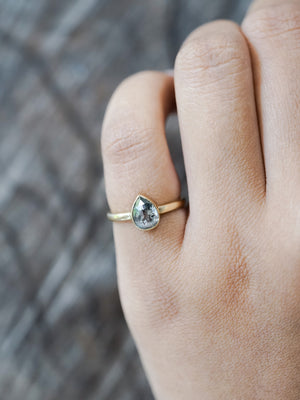 Rose Cut Salt and Pepper Pear Diamond Ring in Ethical Gold - Gardens of the Sun | Ethical Jewelry