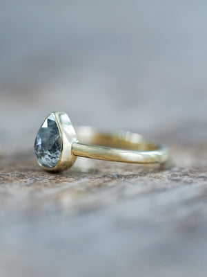 Rose Cut Salt and Pepper Pear Diamond Ring in Ethical Gold - Gardens of the Sun | Ethical Jewelry