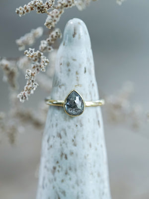 Rose Cut Salt and Pepper Pear Diamond Ring in Ethical Gold - Gardens of the Sun | Ethical Jewelry