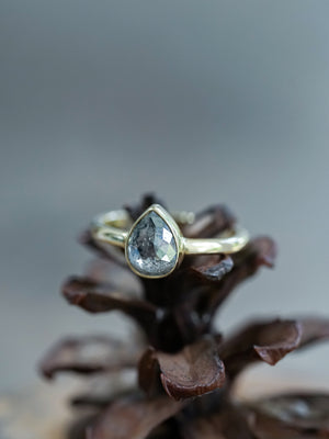 Rose Cut Salt and Pepper Pear Diamond Ring in Ethical Gold - Gardens of the Sun | Ethical Jewelry