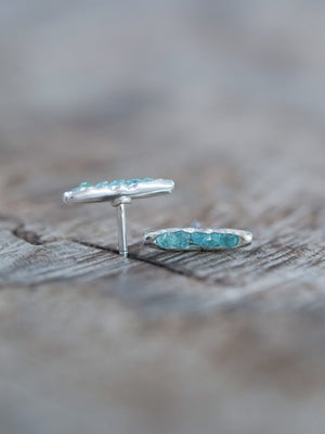 Rough Apatite Stud Earrings with Hidden Gems in recycled sterling silver