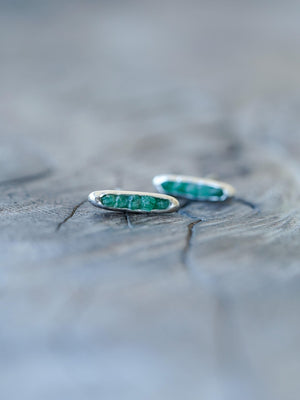 Rough Emerald Earrings with Hidden Gems in recycled sterling silver