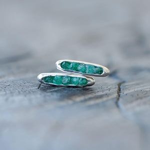 Rough Emerald Stud Earrings with Hidden Gems in sterling silver