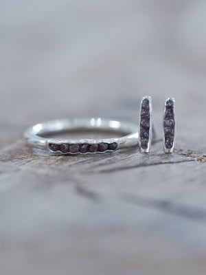 Rough Garnet Earrings and Ring with Hidden Gems in recycled sterling silver