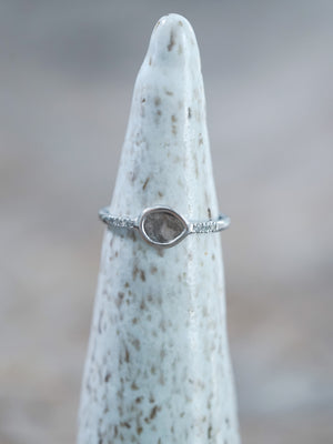 Salt and Pepper Diamond Slice Ring in White Gold - Gardens of the Sun | Ethical Jewelry