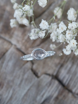 Salt and Pepper Diamond Slice Ring in White Gold - Gardens of the Sun | Ethical Jewelry