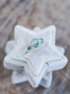 Three Stone Opal Ring in Ethical Gold - Gardens of the Sun | Ethical Jewelry