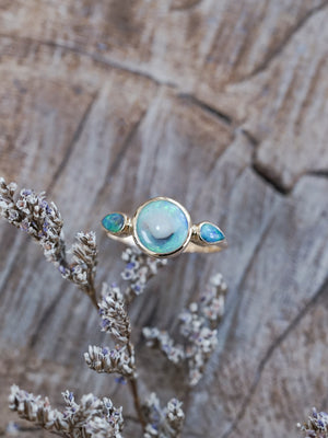 Three Stone Opal Ring in Ethical Gold - Gardens of the Sun | Ethical Jewelry