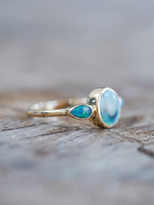 Three Stone Opal Ring in Ethical Gold - Gardens of the Sun | Ethical Jewelry