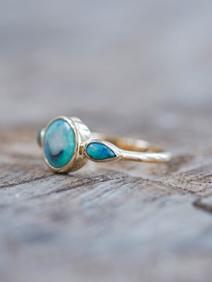 Three Stone Opal Ring in Ethical Gold - Gardens of the Sun | Ethical Jewelry