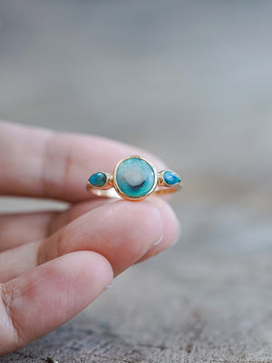 Three Stone Opal Ring in Ethical Gold - Gardens of the Sun | Ethical Jewelry