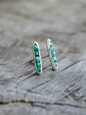 Turquoise Stud Earrings with Hidden Gems in recycled sterling silver