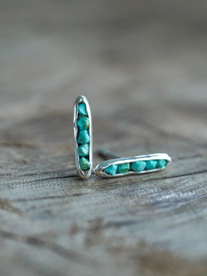 Turquoise Stud Earrings with Hidden Gems in sterling silver
