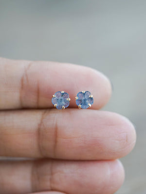 Yogo Sapphire Flower Earrings in Ethical Gold - Gardens of the Sun | Ethical Jewelry