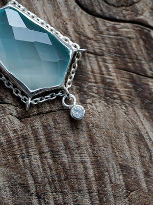 Aqua Chalcedony and White Zircon Necklace - Gardens of the Sun | Ethical Jewelry