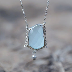 Aqua Chalcedony and White Zircon Necklace - Gardens of the Sun | Ethical Jewelry