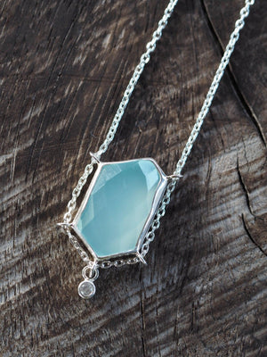 Aqua Chalcedony and White Zircon Necklace - Gardens of the Sun | Ethical Jewelry
