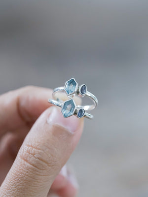 Aquamarine and Sapphire Ring - Gardens of the Sun | Ethical Jewelry