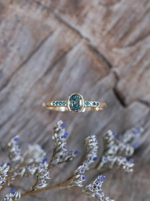 Bicolor Sapphire and Blue Diamond Ring in Ethical Gold - Gardens of the Sun | Ethical Jewelry