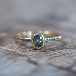 Bicolor Sapphire and Blue Diamond Ring in Ethical Gold - Gardens of the Sun | Ethical Jewelry