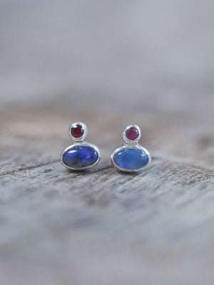 Black Opal and Ruby Earrings - Gardens of the Sun | Ethical Jewelry
